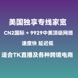 美国独享专线网络｜真正的家宽IP｜月流量1.1T起｜100Mbps带宽｜ 适合各种跨境电商和TikTok直播运营